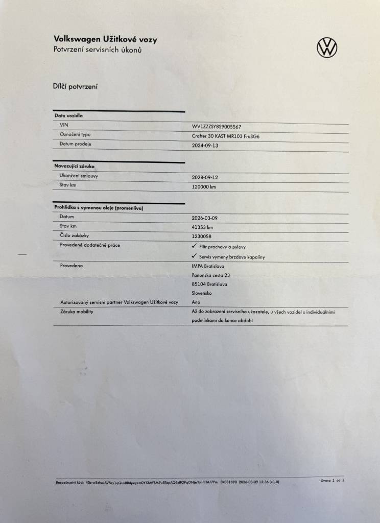 Volkswagen Crafter Dodávka 30 2.0 TDI L3 VOZIDLO V PLNEJ ZÁRUKE, 103kW, M6, 4d.